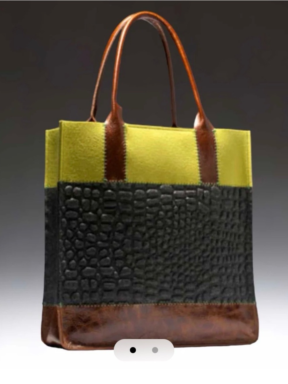 Graf & Lantz Jaunt Colorblock Tote Embossed Alligator Charcoal Pistachio Leather